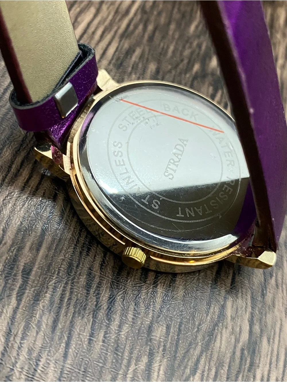Strada Gold Dial Watch with Metallic Purple Strap and Crystal Accent